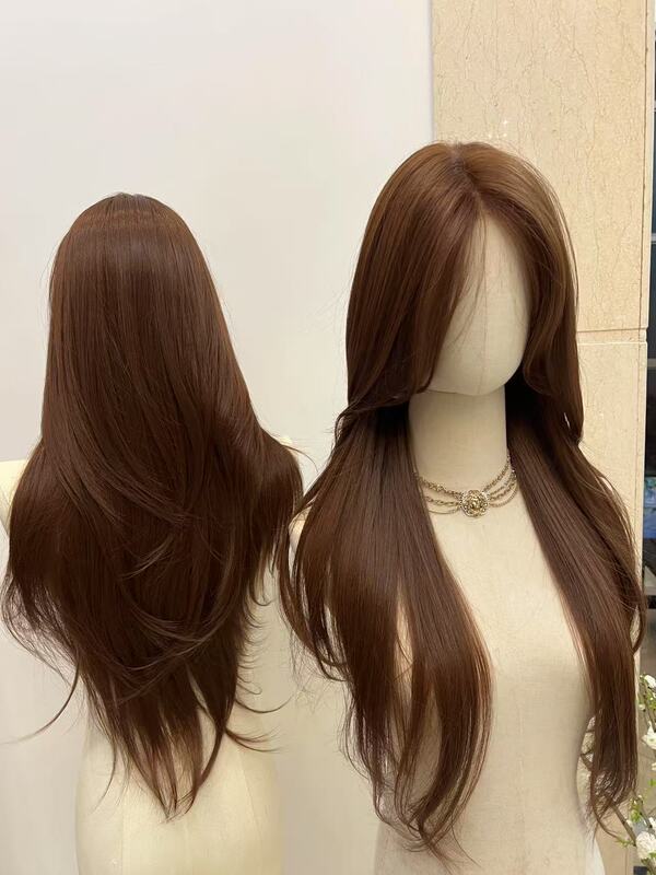 Brown Broken High-End Straight Hair Imported Silk 70cm Lace Wig