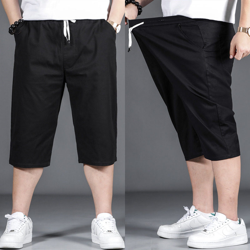 Summer casual shorts male loose straight cylinder plus fattening up yards 50% pants chubby fattener pure cotton 50% pants 200 catty