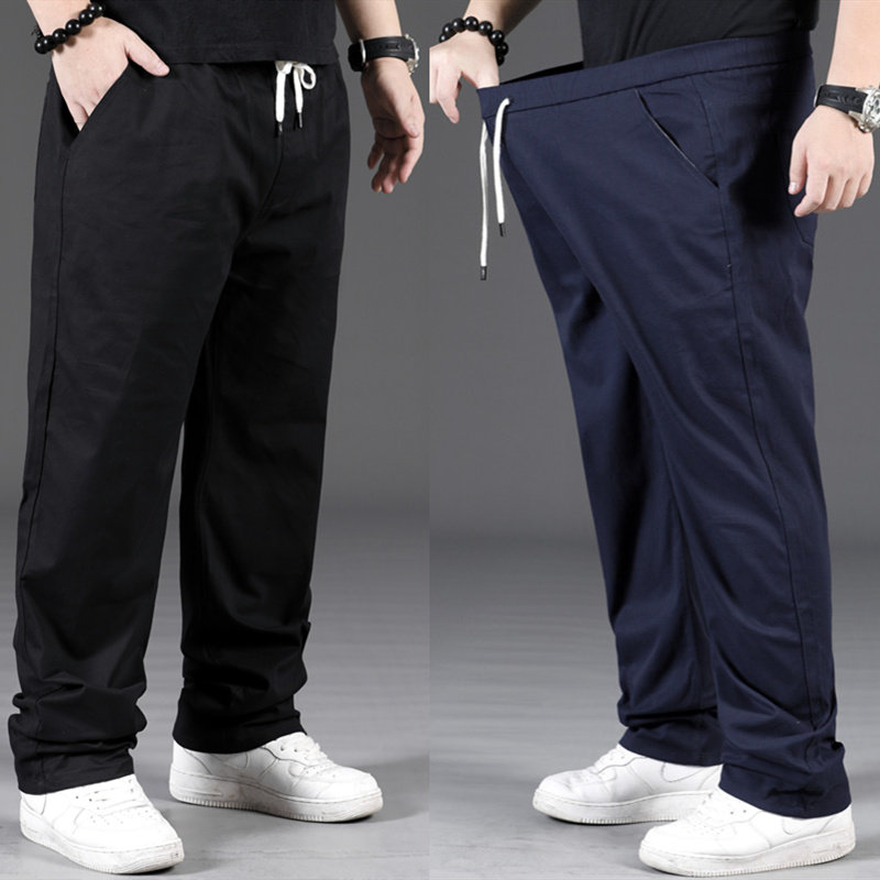 Summer slim size with large size casual pants male loose straight cylinder fatter gats plus fattening for spring and autumn pure cotton tightness trousers