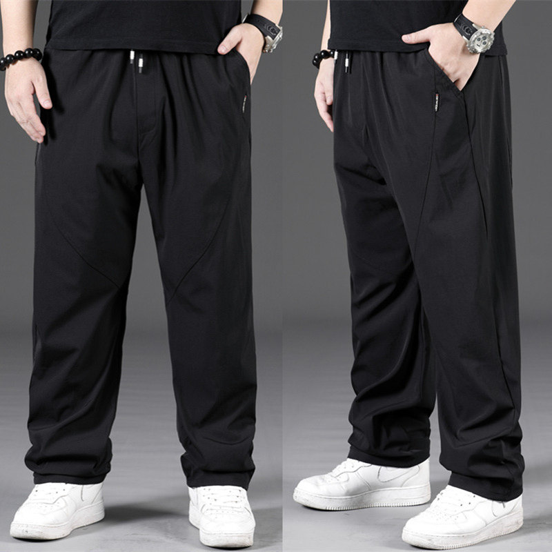Summer thin style casual pants men's gats overweight sports pants loose straight cylinder fatter fat guy speed dry ice silk long pants