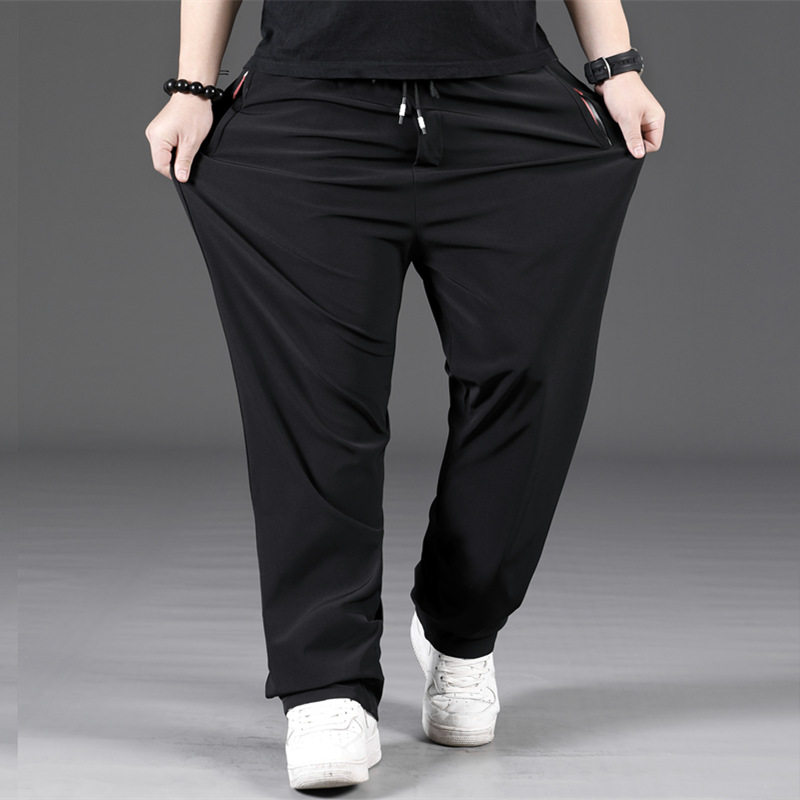 Large Size Yard Casual Pants Men Summer Thin gats overweight Fatter Speed Dry Ice Silk Sports Pants Loose Straight Drum Fattening Pants
