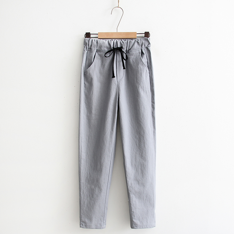 Mùa xuân 2018 mới cotton và vải lanh chín quần phụ nữ lỏng lẻo quần thun eo với chân nhỏ quần harem quần thủy triều quần baggy kaki nữ