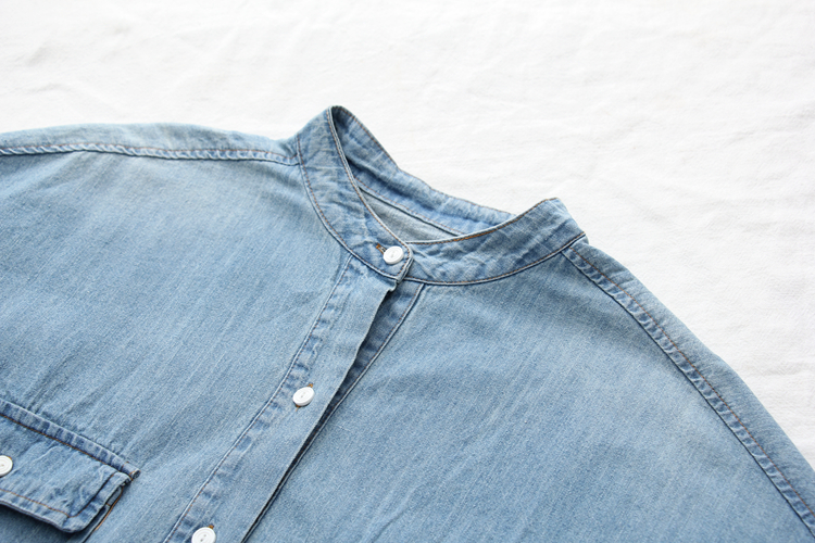 Mùa xuân và mùa thu mới Nhật Bản retro viền denim áo sơ mi nữ dài tay áo sơ mi dài tay Hàn Quốc quần tập yoga ống rộng