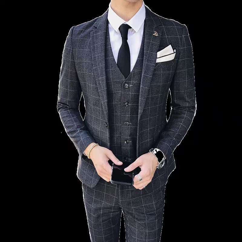 Gentleman Suit Ba mảnh English nam Business sọc ca rô Suit nam Suit Suit Nam chủ ăn mặc