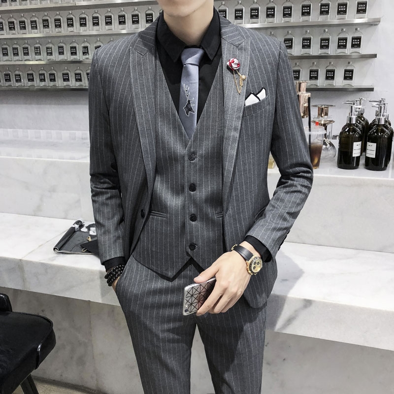 Sọc Suit Casual 2019 Gentleman của nam Professional Mang One Button Suit nam Suit Trim Ba mảnh