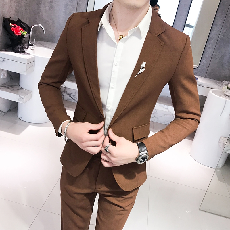 Fall 2019 New Teen nam Anh Gió Một mảnh dài tay Ding Stylish rắn Suit hai mảnh