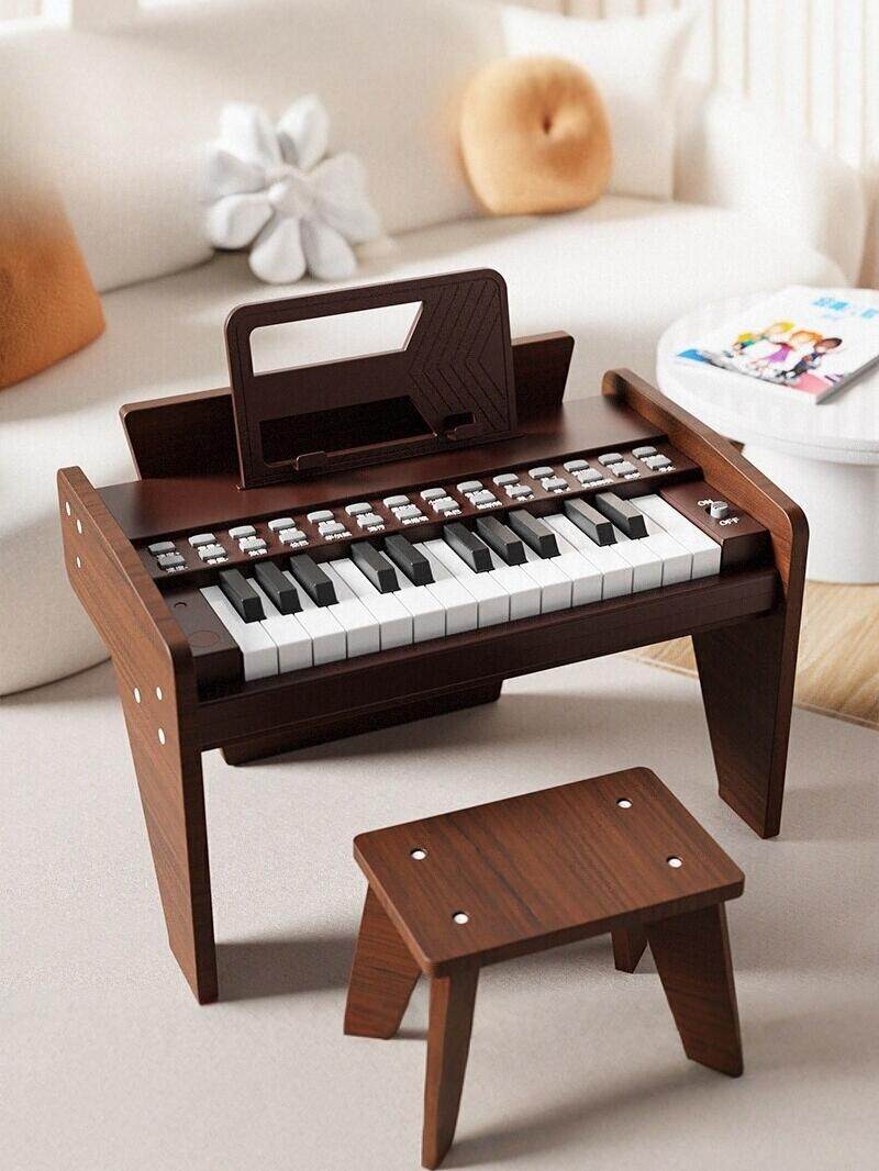 Children's Piano Toy Wooden Playable Mini Electronic Keyboard for Beginners Girls Baby Girls Boys Musical Instrument