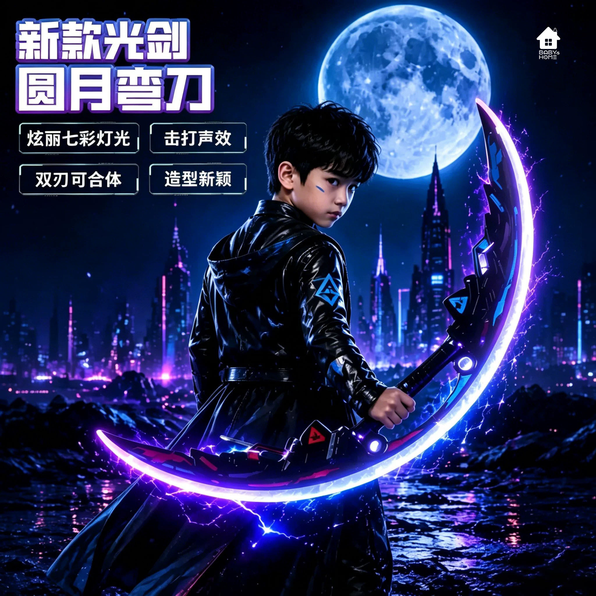 Новый световой меч full moon scimitar с семицветным холодным освещением "два в одном", световой меч-серпантин с двумя ножами, светящаяся игрушка для взрослых и детей Изображение 1