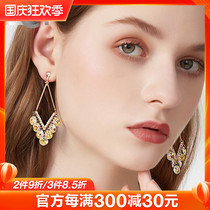 Crystal tassel earrings female geometric diamond smart advanced design long temperament earrings earrings fashion personality