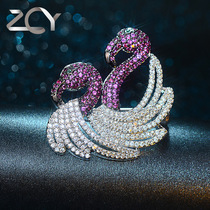 Brooch high-end female luxury Flamingo shape personality imitation light collar cute Japanese Forest mother mother