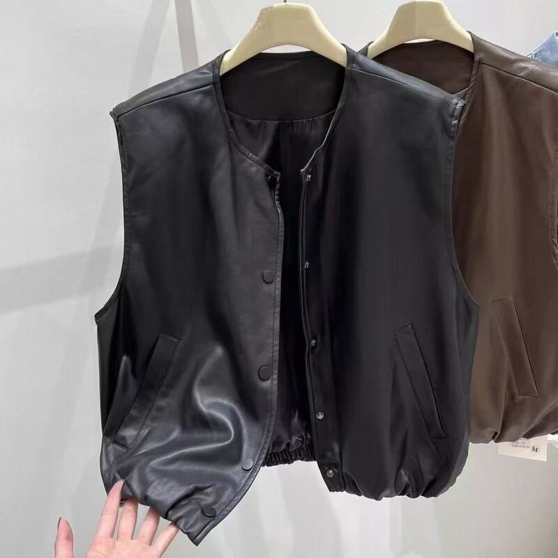Retro Leather Vest for Women, Spring & Fall Pu Leather Vest, Versatile Layering, Short Sleeveless Vest, Vest Jacket Retro Leather Vest for Women, Spring & Fall Pu Leather Vest, Versatile Layering, Short Sleeveless Vest, Vest Jacket