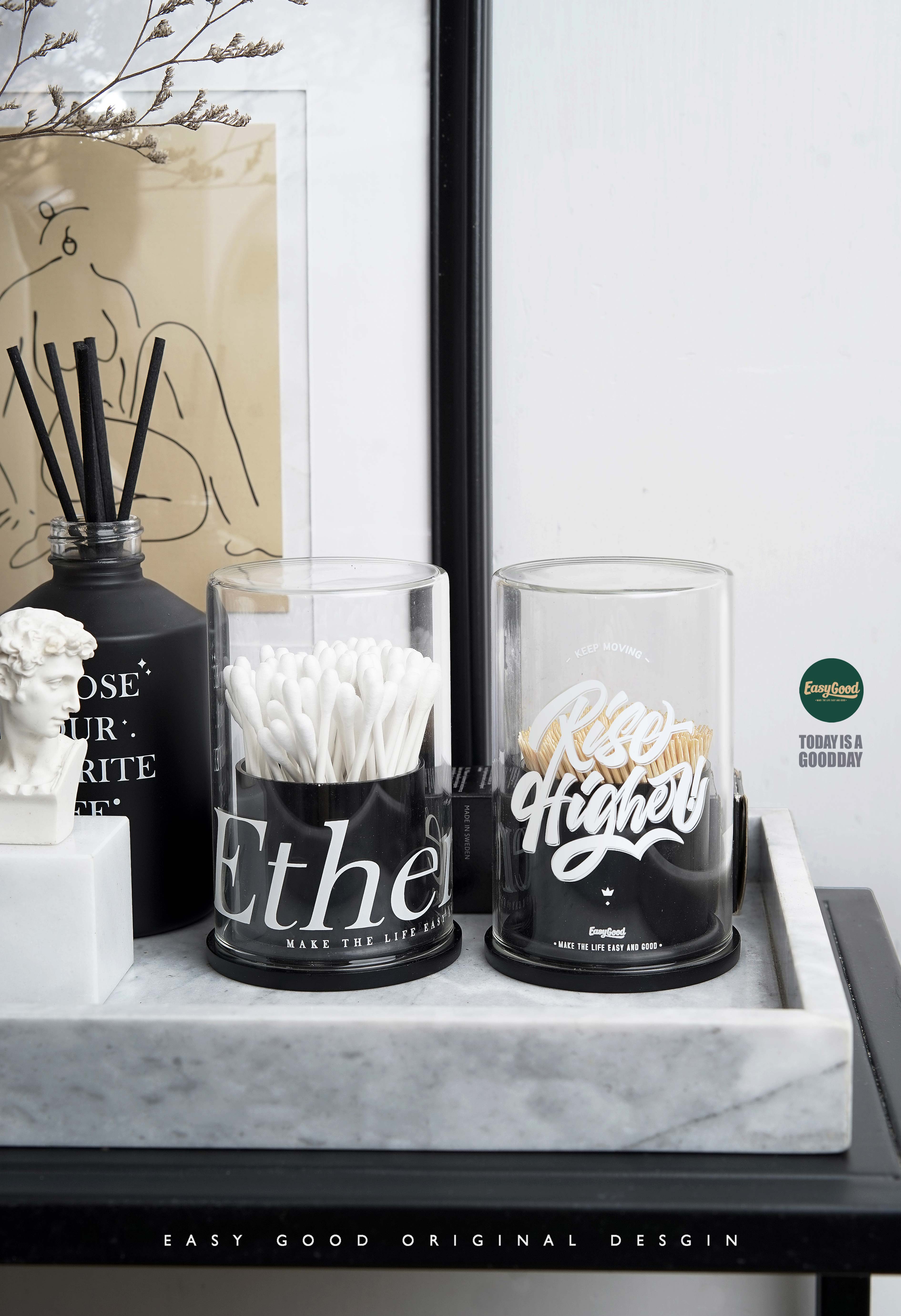 Easygood simple Nordic stainless steel ornament creative toothpick tube toothpick box storage cotton swab tube cotton swab jar