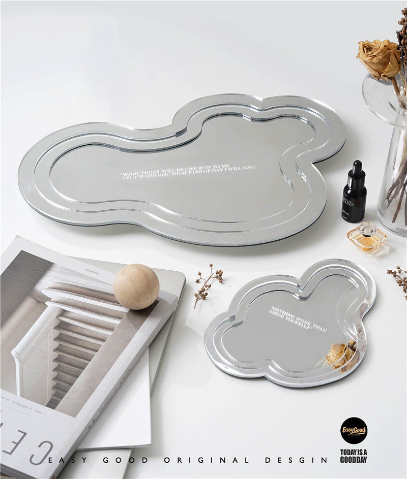 Easygood irregular mirror acrylic trays Home Decorative Aroma Lavender Bottom Tocup Mat Shooting Props