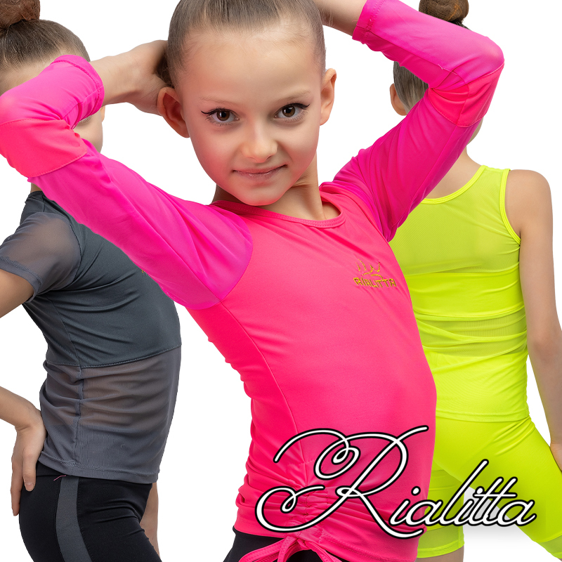 Russian Rialitta Mesh Spliced Short-Sleeved Vest and Five-Point Pants Rhythmic Gymnastics Training Suit, Quick-Drying and Breathable