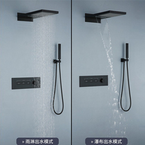 Bubble bathroom all-copper concealed shower shower in-wall button thermostatic bathroom bath buried wall waterfall gun ash