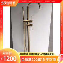 Bubble Bath Full Copper Wire Drawing Gold Entrance Wall Hot And Cold Shower Shower Faucet Bath edge Floor Leader Brass