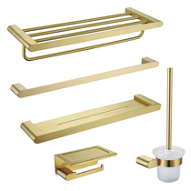 Nordic Wire Drawing Gold Brass Stainless Steel Towel Double Bath Towel Rack Toilet Shelve Bathroom Hardware Pendant
