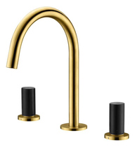Nordic minimalist wire drawing golden triple hole tap marble split tap full copper hot and cold face basin tap