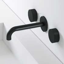 Bubble bathroom all-copper wall-mounted cold and hot water basin faucet three-hole concealed wash basin embedded hotel black