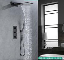 Black concealed shower head set into the wall type full copper Raindance waterfall top spray hot and cold water embedded in the hotel