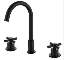 LFSTN bathroom three-hole black basin faucet bathroom washbasin full Copper Basin hot and cold faucet