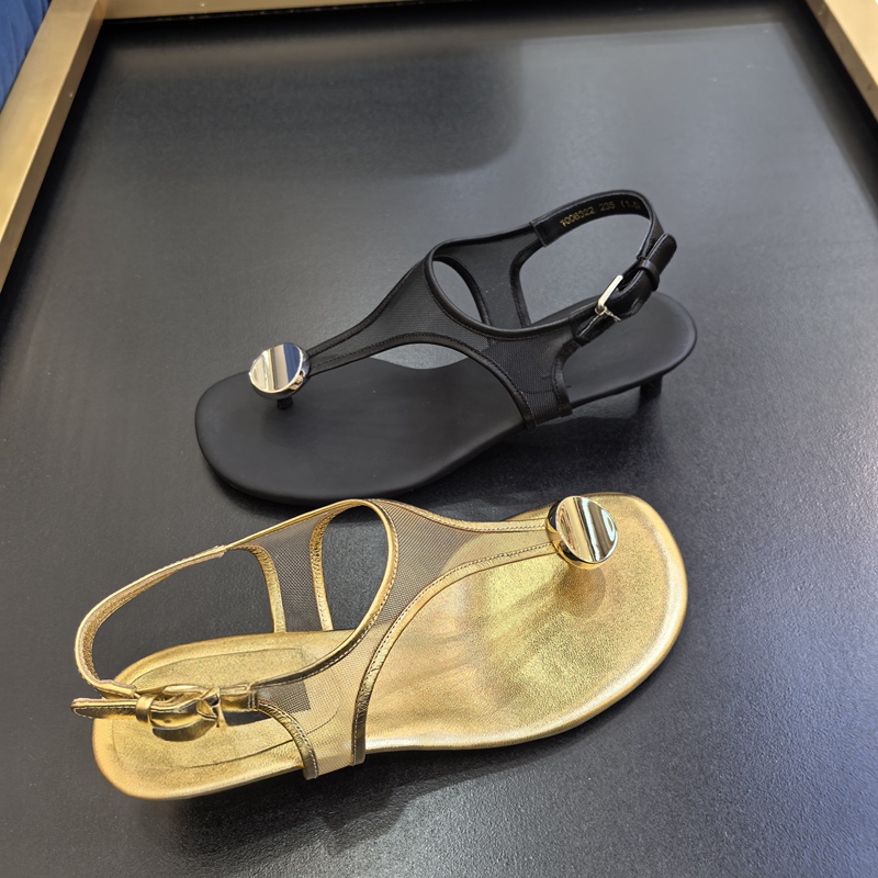 2026 New Women's Shoes Fashion Genuine Leather Mesh Metal Buckle Thong Flat Sandals Women's Versatile Casual Roman Sandals