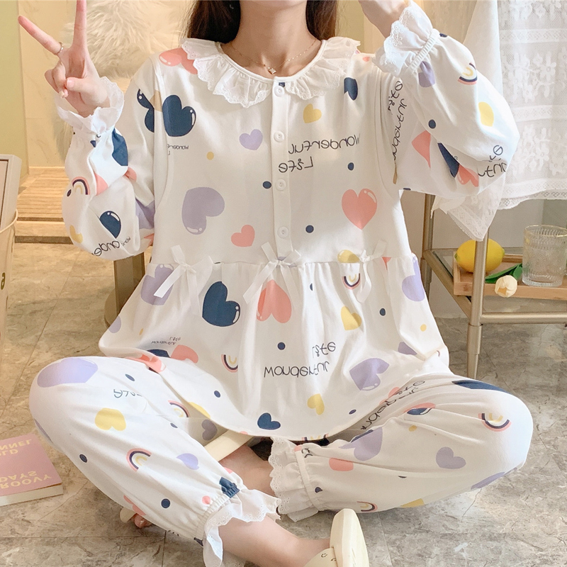 Spring and summer thin section confinement clothes cotton loose sweat-absorbing pregnant women pajamas postpartum April 5 breastfeeding nursing clothes suit