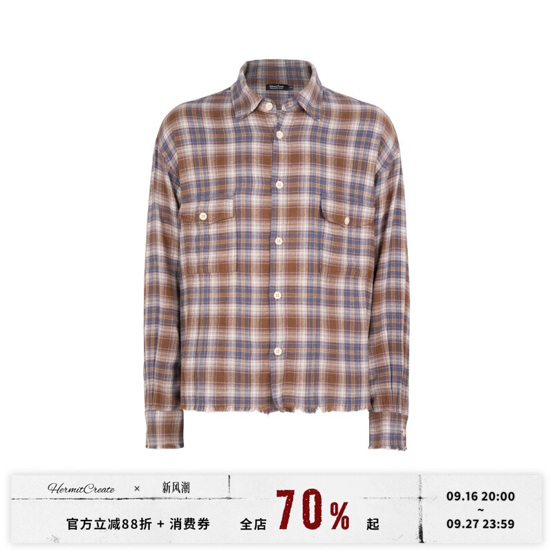 Hc/Hermitcreate Haze Brown and Blue Flannel Plaid Shirt