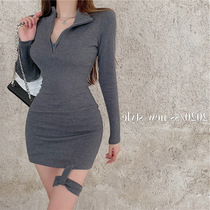 Skirt 2021 autumn new female waist thin temperament zipper with leg ring sexy hip knitted dress