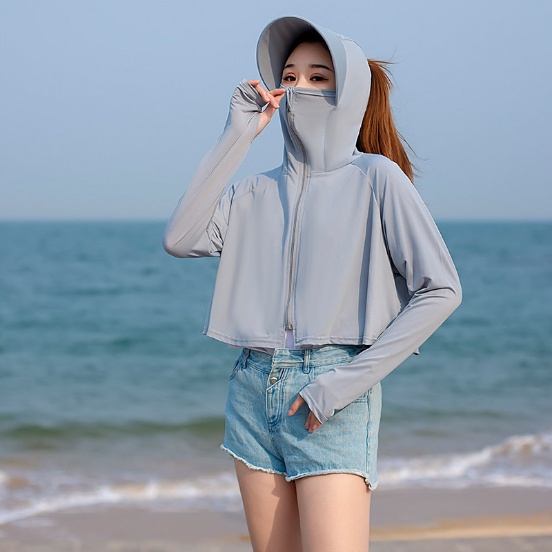 Rashguard women 2022 new ice silk cool feeling long sleeve anti-UV breathable summer short blouse suit all-match trendy