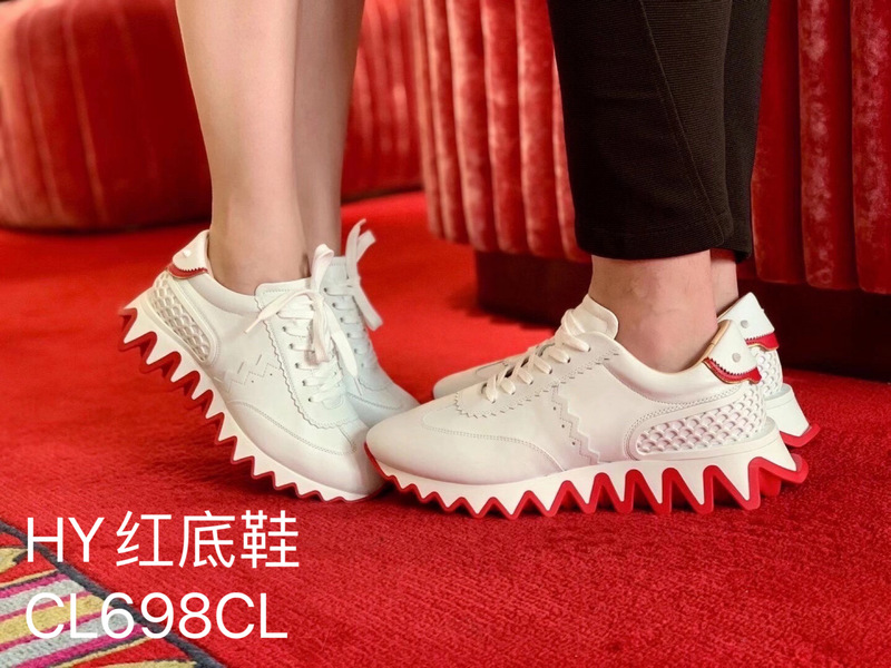 2026 New Model Cl Low-Top Rhinestone Men's Shoes, Shark Thick-Soled Height-Increasing Red-Soled Shoes, Black, White, and Silver Genuine Leather Couple Style Women's Shoes