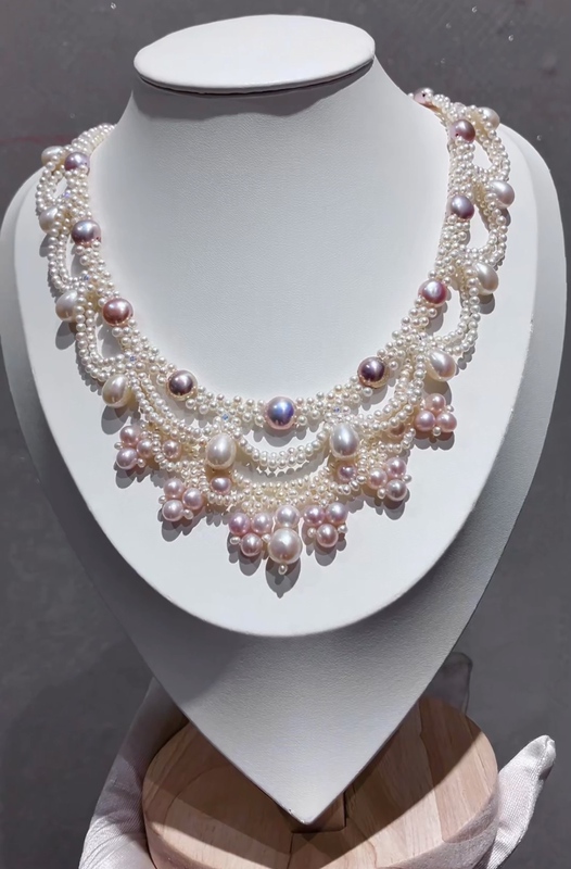 Natural Freshwater Pearl Necklace, Round Pearl Lace Pearl Teardrop Pearl Necklace