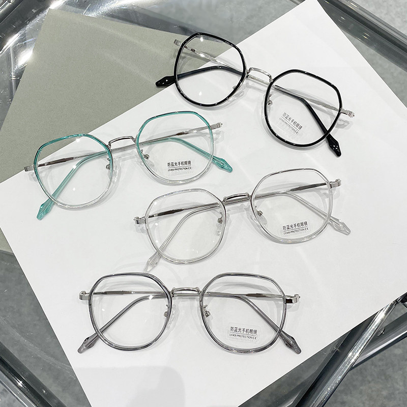 Polygonal glasses frame anti-blue light big frame round face thin niche myopia frame simple net red element face personality female
