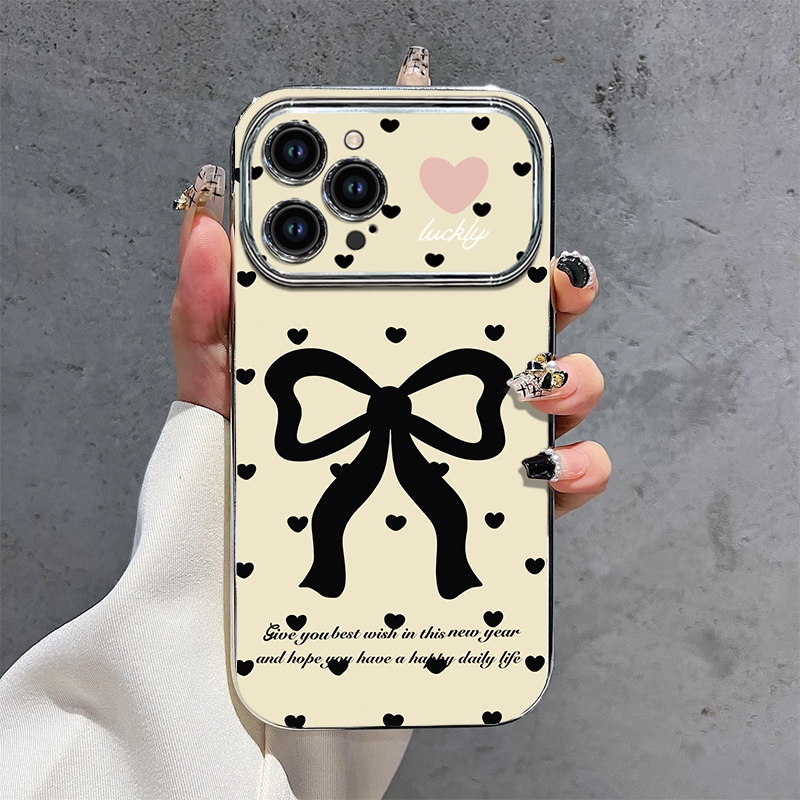 Suitable for Apple 15 Pro Max Phone Case, iPhone 15 New Model 14 Pro Electroplated Large Window, 13 Niche New Women's Model, 12 High-End Feel, 11 Cartoon Heart Bow, Xr Light Luxury Style, XS