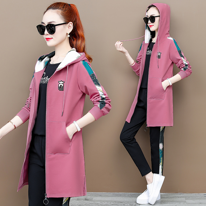 Sports suit women's autumn new women's fashion casual suit hooded sweatshirt in the long version of the spring and autumn three-piece set tide