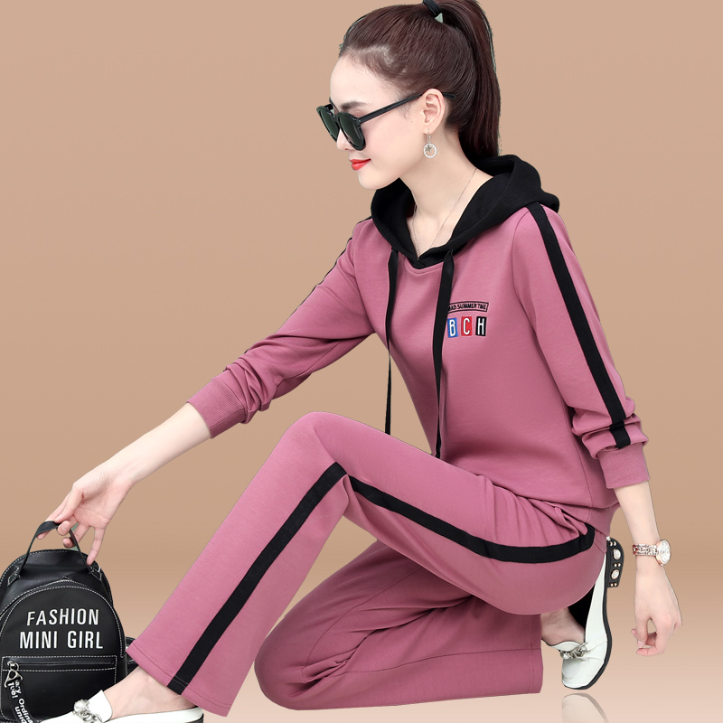 Wide leg pants casual sports suit women's spring and autumn 2020 new large size loose long-sleeved running suit sweater two-piece set
