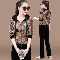 Golden Velvet Sports Set Women Spring and Autumn 2020 New Fashion Print Loose Slim Slim Casual Two-piece