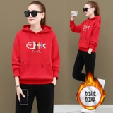 Утепленный спортивный костюм, комплект, модная удерживающая тепло толстовка с капюшоном, увеличенная толщина, большой размер