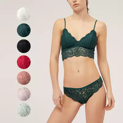 oysho underwear women small chest summer thin no steel ring lace sexy French back underwear set gather bralett