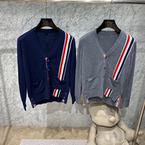 TB knitted cardigan sweater V-neck trendy coat 2021 new autumn and winter long-sleeved wool mens and womens same style