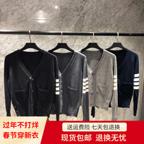 TB knitted cardigan woolen fleece long-sleeved summer and autumn ride the wind and waves sister same style trendy classic four-bar trendy mens and womens sweater
