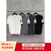 TB knitted short-sleeved T-shirt womens 2022 summer four-bar new refreshing ice silk cotton top air-conditioning shirt trendy round neck t