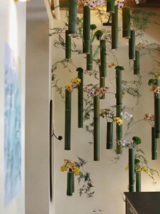 Bamboo Decorative Tube Hanging Ornaments, Chinese Style Decoration, Flower Arrangement Tubes, Kindergarten Environment C