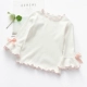Áo thun bé gái 2018 mùa thu mới phiên bản Hàn Quốc của tai gỗ màu tinh khiết áo cotton trẻ em tay dài áo thun bé