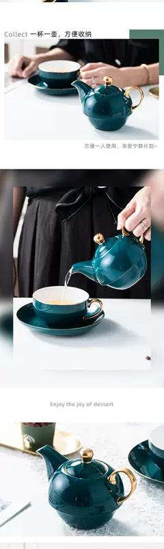 Bộ đĩa và tách cà phê viền mạ vàng sang trọng nhỏ theo phong cách châu Âu Bộ đồ dùng trà chiều gia đình bằng gốm sứ và bộ nồi mẹ - Cà phê
