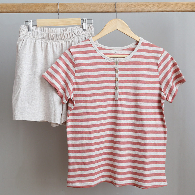 Day-style no-print pure cotton days geranium cotton lovers Summer pyjamas Knitted Cotton Men And Women Short Sleeve Home Suit Suit