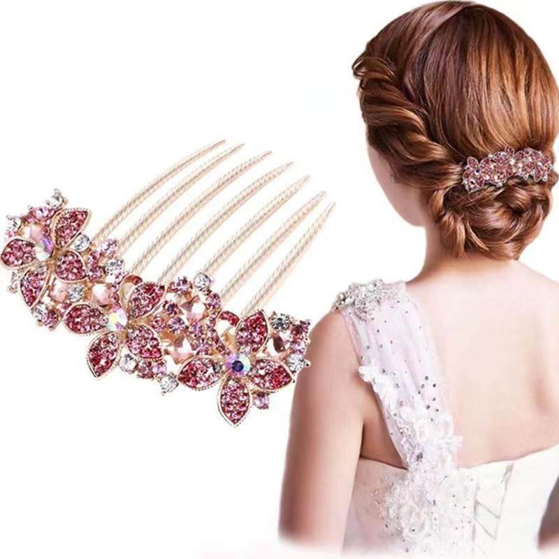 Grandma's Hair Styling Accessories, Korean Crystal Rhinestone Hair Styling Tool, Seven-Tooth Comb, Flower Clip, Hairpins, Wedding Hair Accessories
