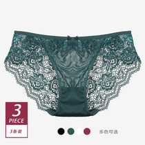 Three dress Vimeo Low Waist Sexy Comfort Triangle Briefs Female slim fit Breathable Lace Cotton Crotch small Neinside