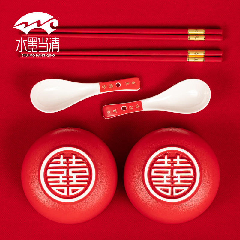 Red wedding bowl chopsticks suits for question high - grade ceramic home a gift boxes wedding wedding wedding gifts