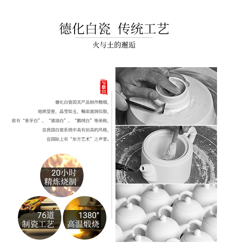 Dehua white porcelain cups 8 only suit ceramic suet jade master kung fu tea family tea cup cup